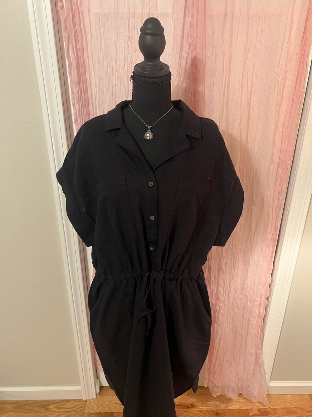 Women’s Black Drawstring Shirt Dress - Brand Unspecified